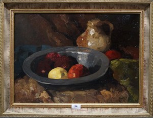 Leendert van der Vlist: Stilleven met fruit in tinnen schaal