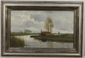 Frits Goosen: Polderlandschap met drogend riet 